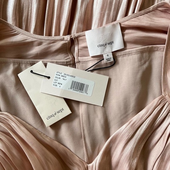 Cinq a Sept Nina tiered satin shimmery midi dress in trut champagne size 6 - Picture 6 of 12